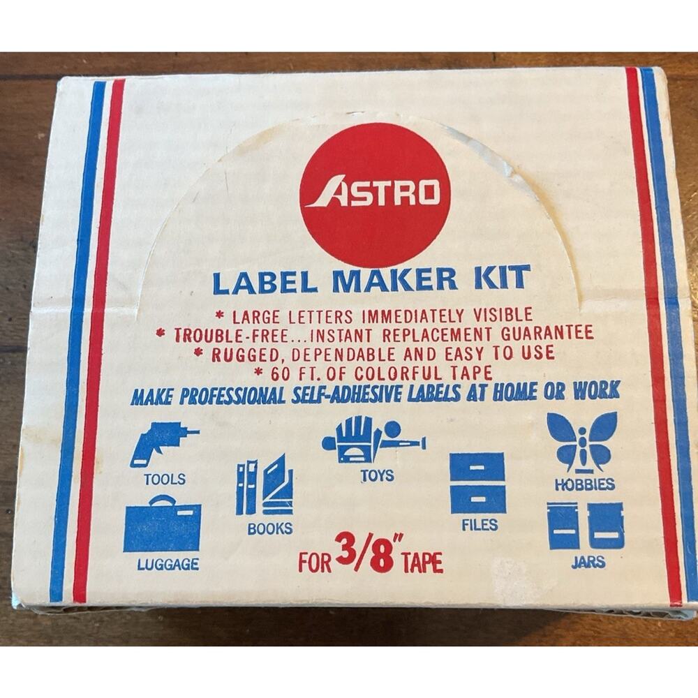 Vintage astro ROTEX Label Maker Kit 3/8" Tape #500301 Handle + Extra Tape DYMO
